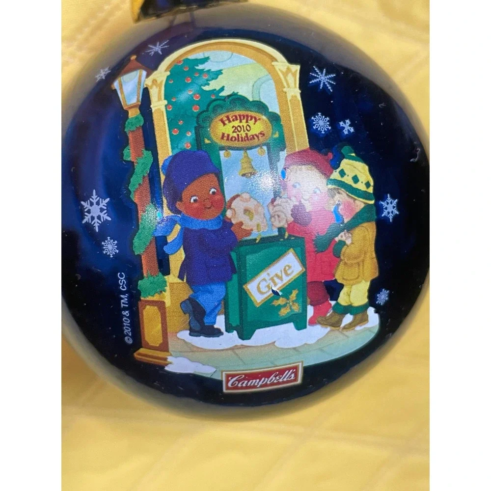 Campbells Soup 2010 Holiday Cobalt Blue Glass Ball Ornament Christmas Children